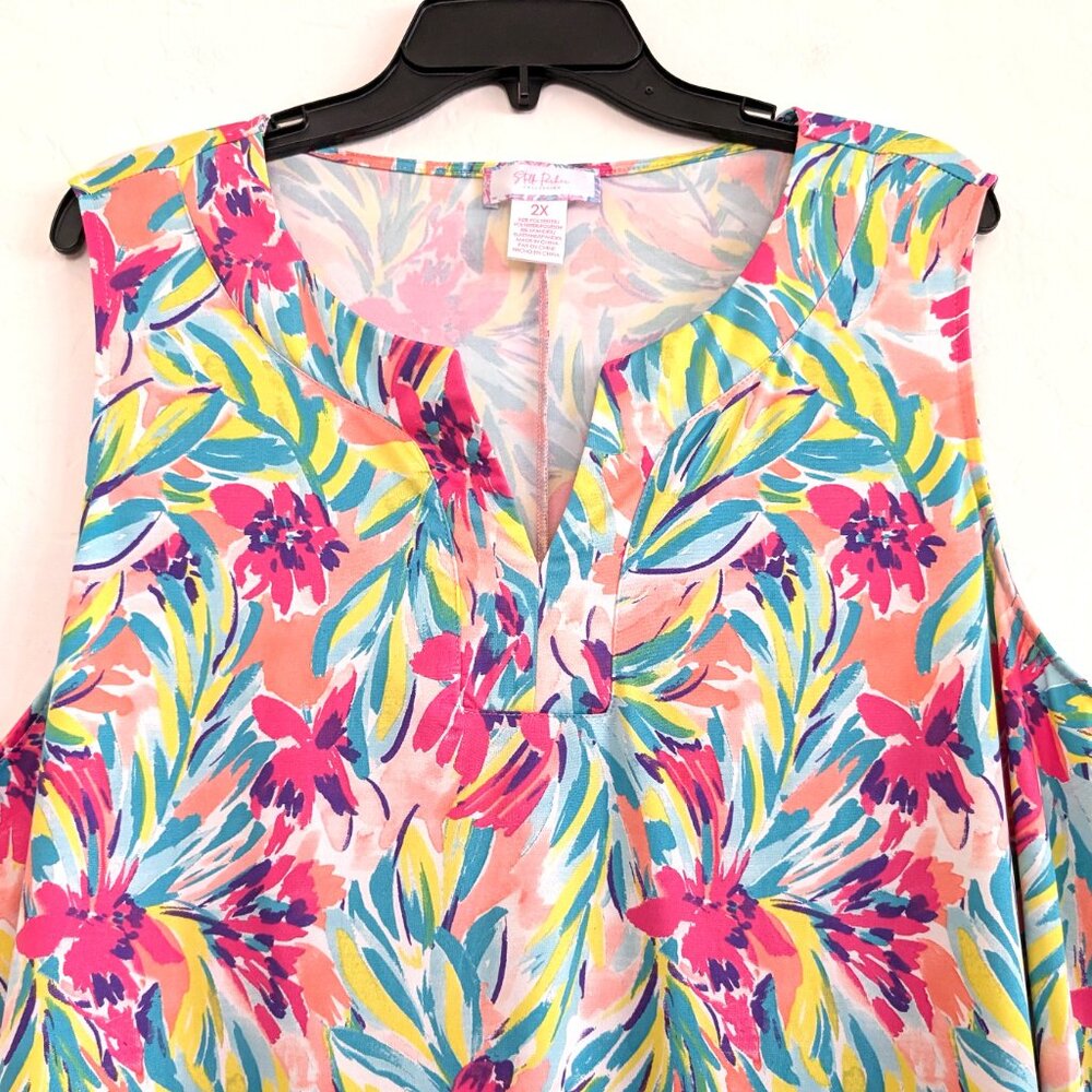 STELLA PARKER Collection Dress 2X Floral Multicolor Sleeveless Travel Pullover - Picture 2 of 9
